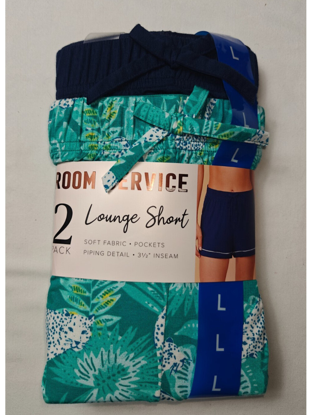 Room Service Women's Lounge Short, 2-pack L NWT Navy Green Tropical